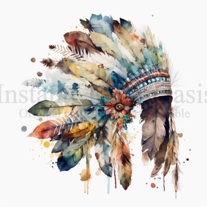 Native American Head Dress Clipart, 10 JPG di alta qualità, Download digitale istantaneo / Creazione di carte, Boho Clipart, Digital Paper Craft / #104
