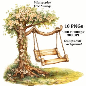 Tree Swings Clipart, 10 High Quality Pngs, Digital Download, Watercolor ...