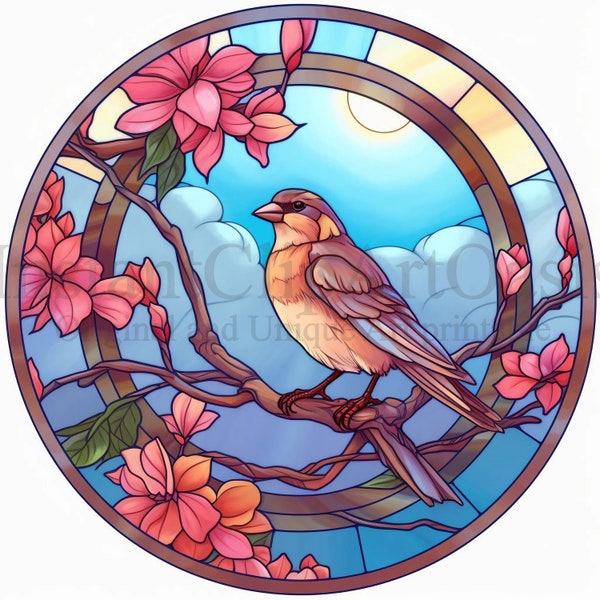 Stained Glass Sparrow, 10 High Quality JPGs, Stained Glass, Digital Download | Card Making, Bird Clipart, Paper Craft | #667