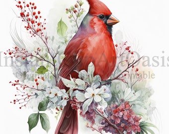 Red Cardinal Clipart, 10 High Quality JPGs, Nursery Art, Digital Download | Card Making, Cute Bird Clipart, Digital Paper Craft | #312