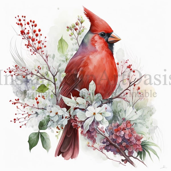 Red Cardinal Clipart, 10 High Quality JPGs, Nursery Art, Digital Download | Card Making, Cute Bird Clipart, Digital Paper Craft | #312