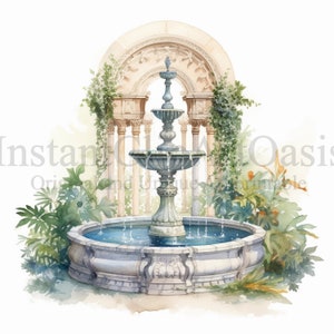Cloister Fountains Clipart, 10 High Quality JPGs, Nursery Art, Digital Download, Card Making, Fountain Clipart, Digital Paper Craft  #619
