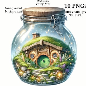 Fairy Jars Clipart, 10 High Quality PNGs, Digital Download, Card Making, Digital Paper Craft, Junk Journaling, Watercolor | #1443