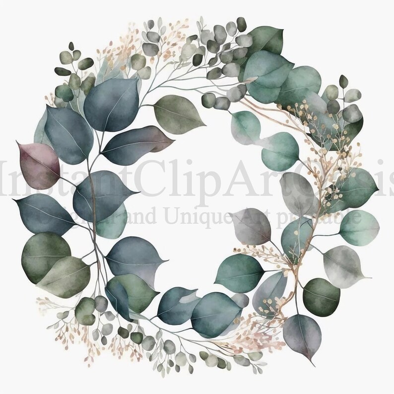 Eucalyptus Wreath Clipart, 10 High Quality Jpgs, Botanical Art | Card ...
