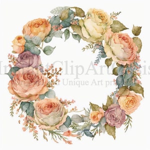 Roses Wreath Clipart, 10 High Quality JPGs, Botanical Art | Card Making, Clip Art, Digital Paper Craft, Watercolour Painting | #112