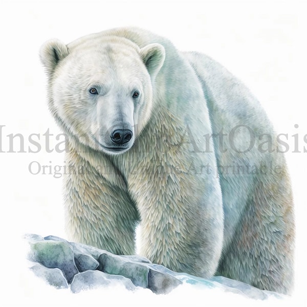 Polar Bear Clipart, 10 High Quality JPGs, Nursery Art | Card Making, Clip Art, Polar Bear Print, Digital Paper Craft, Watercolour | #93