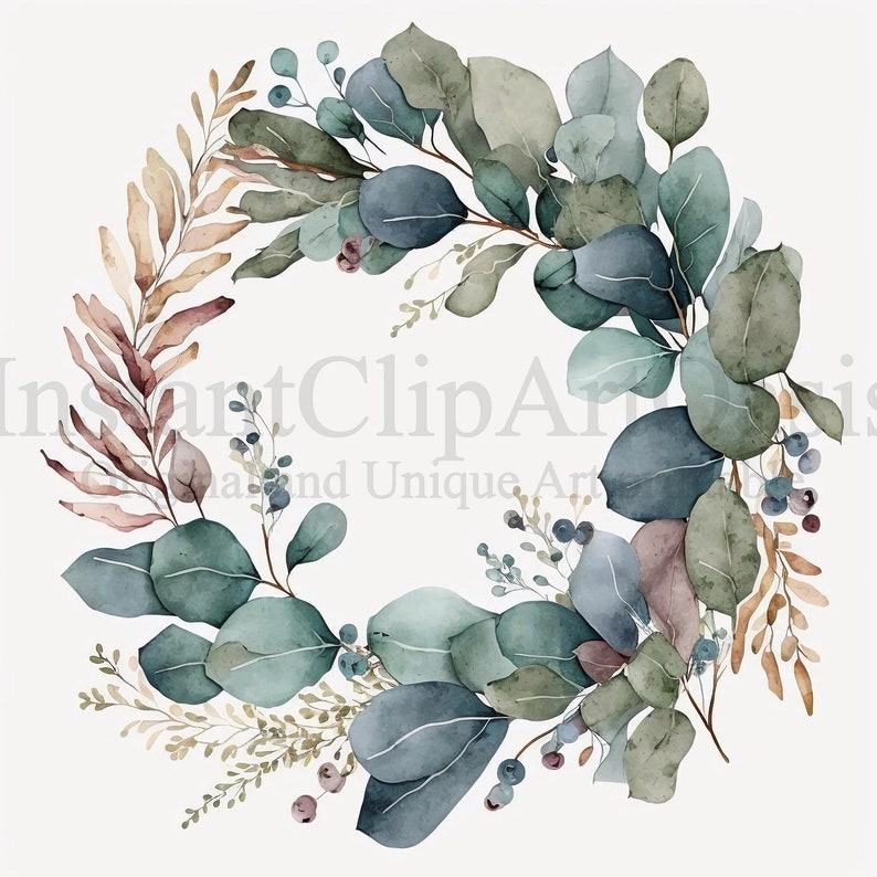 Eucalyptus Wreath Clipart, 10 High Quality Jpgs, Botanical Art | Card ...