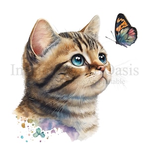 Imágenes Prediseñadas de gatitos y mariposas, 10 PNG de alta calidad, descarga digital, fabricación de tarjetas, imágenes prediseñadas de gatos, artesanía de papel digital / #233