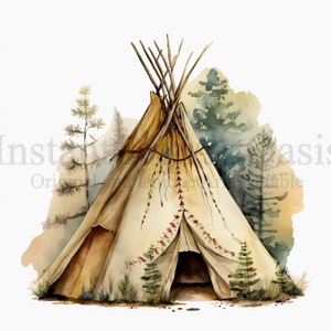 Native American Tent Clipart, 10 JPG di alta qualità, Download digitale istantaneo / Creazione di carte, Boho Clipart, Digital Paper Craft / #219
