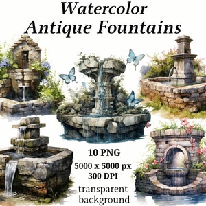 Antique Fountains Clipart - 10 High Quality PNGs, Nursery Art, Digital Download, Card Making, Fountain Clipart, Digital Paper Craft  #1210