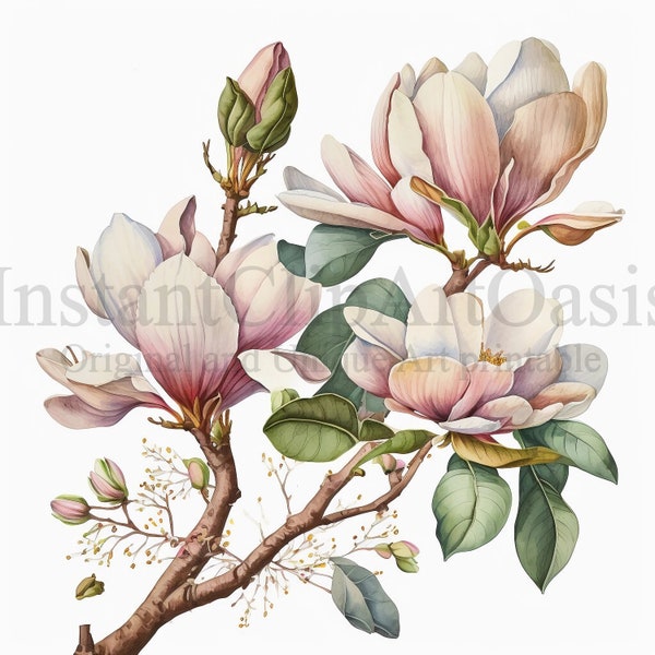 Magnolia Branches Clipart, 10 High Quality JPGs, Botanical Art, Digital Download, Card Making, Journaling, Digital Paper Craft | #300