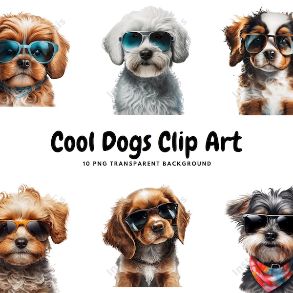10 High Quality PNGs - Cool Dogs Clipart, Nursery Art, Digital Download, Card Making, Dogs Clipart, Paper Craft, Dogs Images | #418