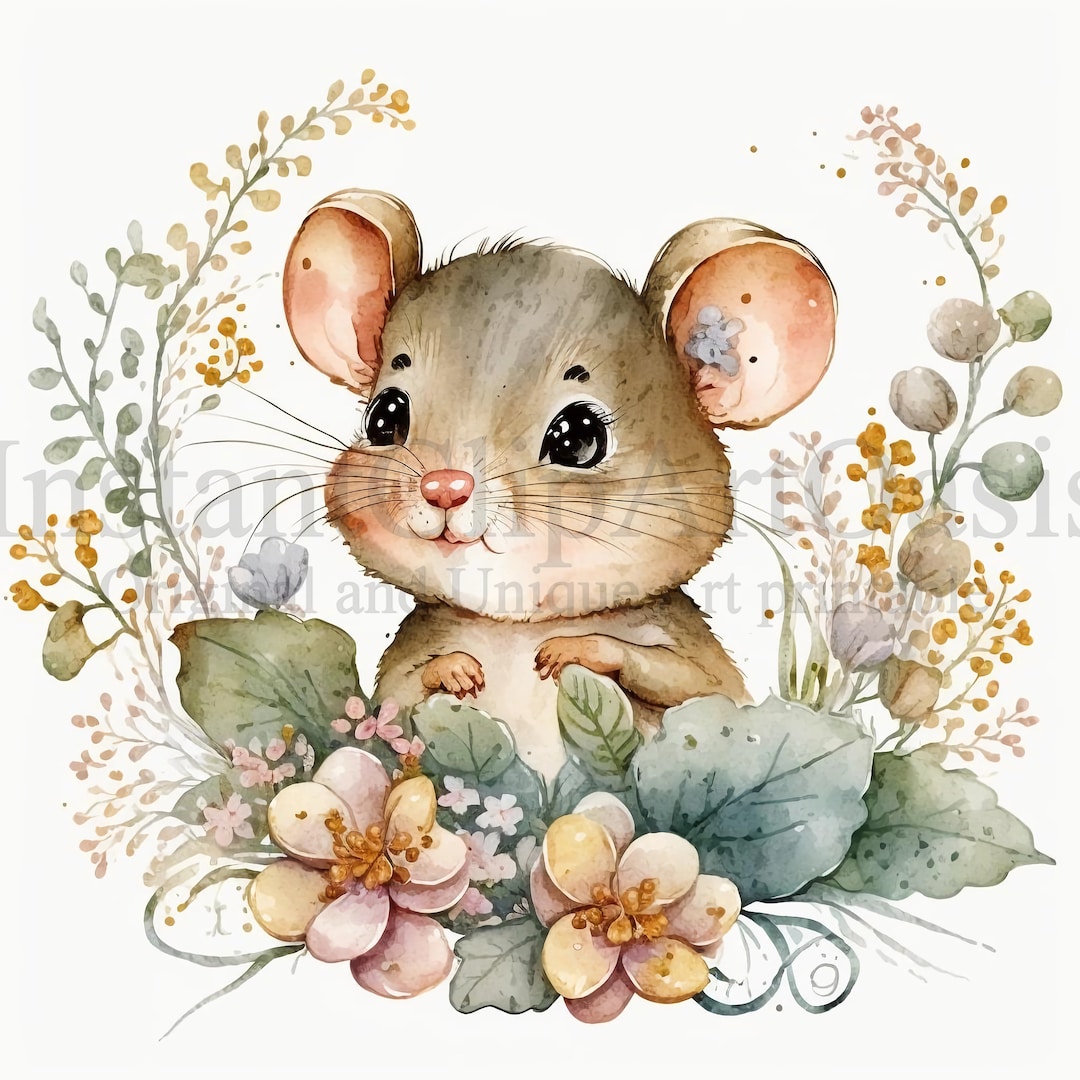 Floral Mouses Clipart, 10 High Quality Jpgs, Nursery Art, Digital ...