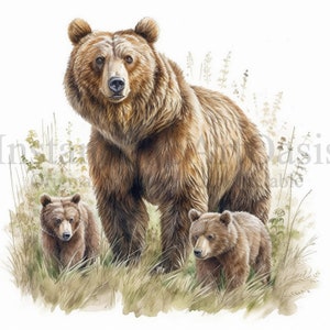 Mother Bear With Cubs Clipart, 10 High Quality Jpgs, Nursery Art | Card ...