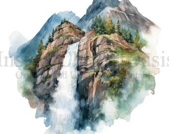 絵画 Mountain waterfall Mountain Landscape With Waterfall (102) | Shumu Fu | RoGallery