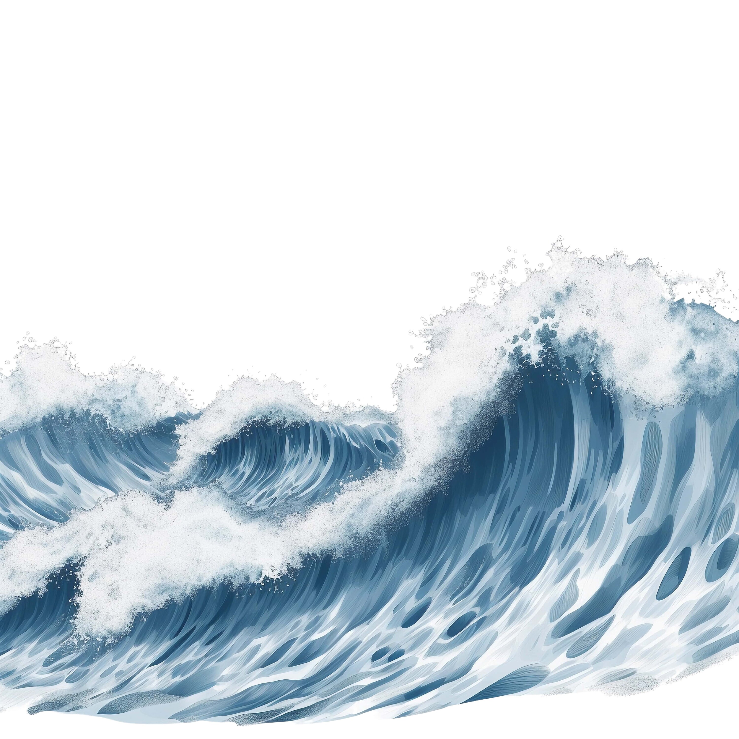 海の波のクリップアート、10 個の高品質 PNG、水彩画、デジタル