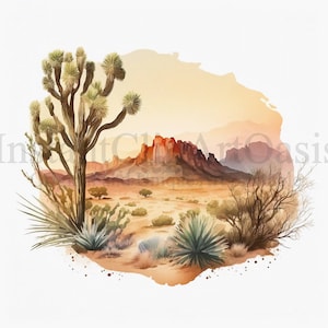 Imágenes prediseñadas de paisaje desértico, 10 JPG de alta calidad, arte de acuarela, descarga digital, creación de tarjetas, técnica mixta, artesanía de papel digital / #172