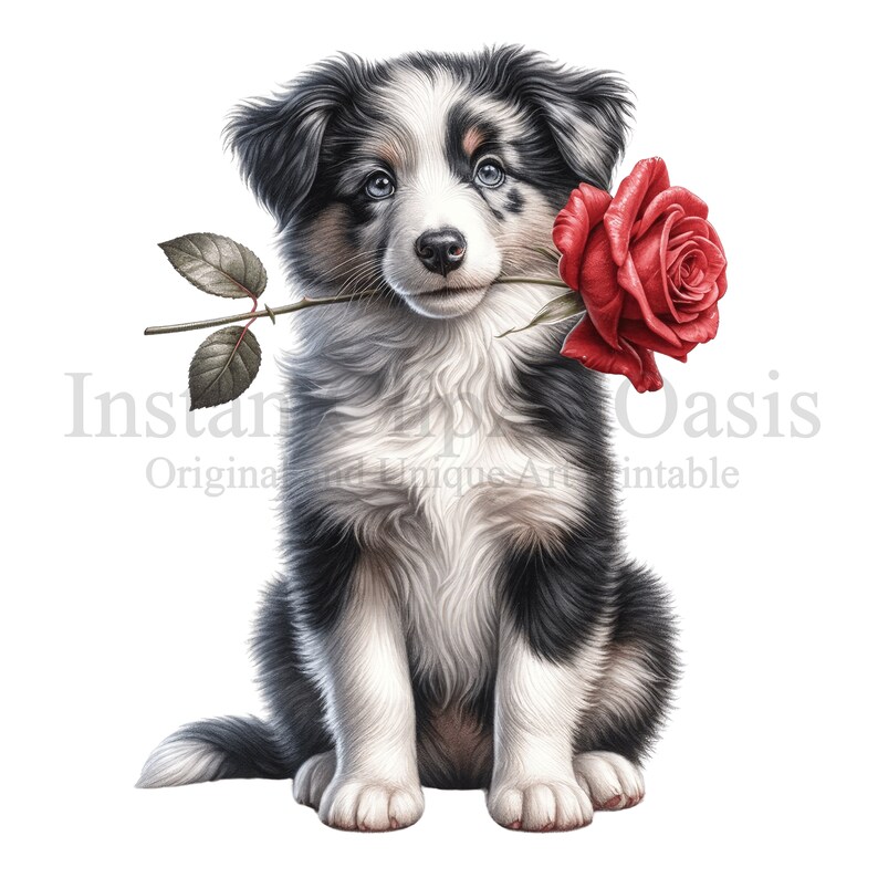 Border Collie With Rose Clipart, 10 High Quality Pngs, Digital Download ...