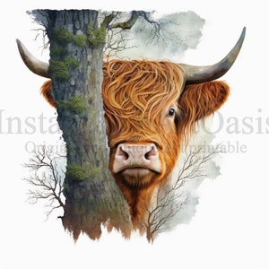 Verborgen Highland koeien clipart, 10 hoge kwaliteit JPG's, kinderkamer kunst, digitale planner, aquarel, kaart maken, journaling, digitale download #490