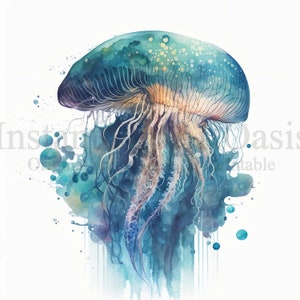 Jellyfish Clipart, 10 High Quality JPGs, Nursery Art, Card Making, Clip Art, Jellyfish Print, Digital Paper Craft, Watercolour Painting #157