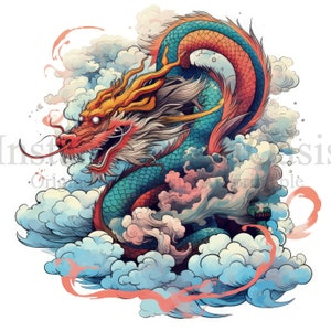 Chinese Dragons Clipart, 8 High Quality JPGs, Fantasy Dragon, Instant Digital Download | Card Making, Digital Paper Craft | #740