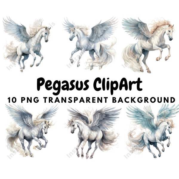 Pegasus Clipart, 10 High Quality PNGs, Horse ClipArt, Instant Digital Download | Card Making, Digital Paper Craft | #857