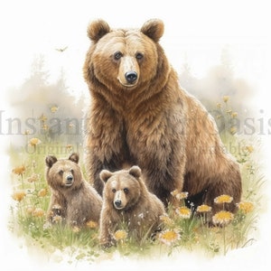 Mother Bear With Cubs Clipart, 10 High Quality Jpgs, Nursery Art | Card ...