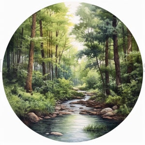 Forest Creek ClipArt, 10 JPG di alta qualità, Arte dell'acquerello, Download digitale, Creazione di carte, Media misti, Mestiere di carta digitale / #580