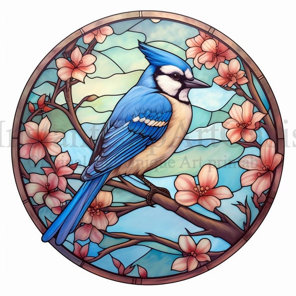 Stained Glass Blue Jay, 10 High Quality JPGs, Stained Glass, Digital Download | Card Making, Bird Clipart, Paper Craft | #653