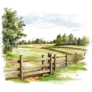 Fattoria Recinzioni Clipart, 10 JPG di alta qualità, Arte dell'acquerello, Download digitale, Creazione di carte, Media misti, Mestiere di carta digitale / #704