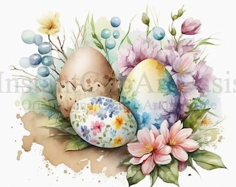 Floral Easter Eggs Clipart, 10 High Quality JPGs, Easter Eggs Clipart, Card Making, Digital Paper Craft Card Making, Digital Paper Craft #31