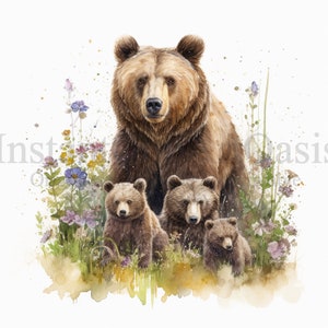 Mother Bear With Cubs Clipart, 10 High Quality Jpgs, Nursery Art | Card ...