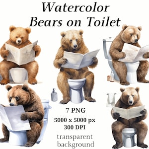 Beren op toilet clipart - 7 hoogwaardige PNG's, digitale planners, ongewenste tijdschriften, digitale download, geheugenboeken, scrapbooking | #1189