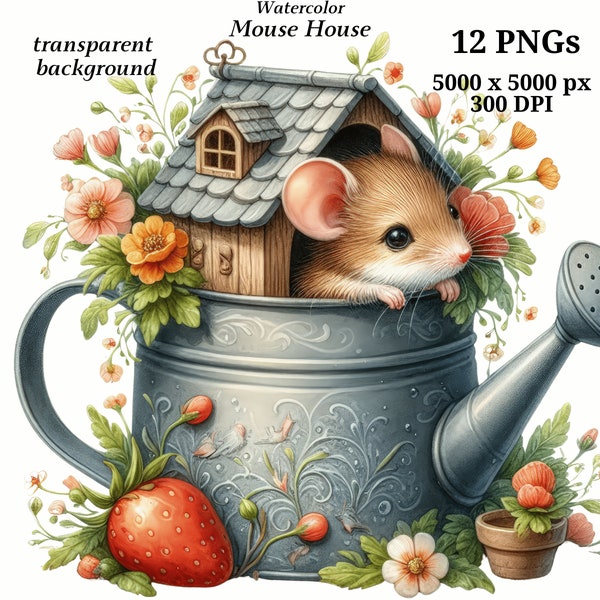 Mouse House Clipart - 12 High Quality PNGs, Digital Planners, Junk Journals, Digital Download, Memory Books, Scrapbooking | #1409