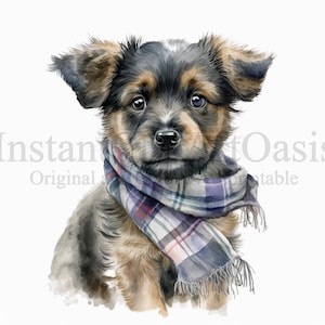 犬とスカーフのクリップアート、10 個の高品質 JPG、デジタル ダウンロード、カード作成、動物のクリップアート、デジタル ペーパー クラフト | #505