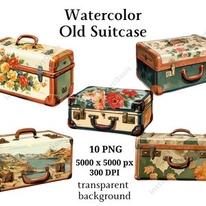 Old Suitcase Clipart, 10 High Quality PNGs Transparent Background, Digital Download | Card Making, Digital Paper Craft #982