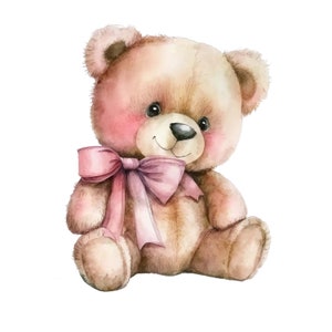Pink Teddy Bear Clipart, 10 High Quality PNGs, Nursery Art, Digital Download | Card Making, Cute Animal Clipart, Digital Paper Craft | #40