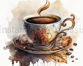 Coffee Clipart, 10 High Quality JPGs, Art, Instant Digital Download | Card Making, Digital Paper Craft | #168