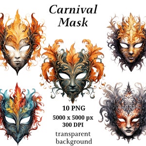 Clipart maski karnawałowej, 10 wysokiej jakości plików PNG, Clipart maski, Karnawał, Pobieranie cyfrowe, Prowadzenie dziennika, Tworzenie kartek, Cyfrowe rzemiosło papierowe #1274