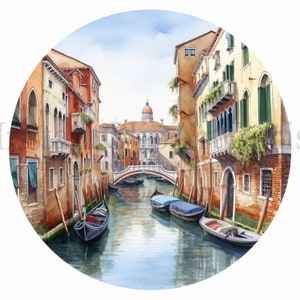 Clipart di canali di Venezia, 10 JPG di alta qualità, arte dell'acquerello, download digitale, creazione di carte, supporti misti, mestiere di carta digitale #581