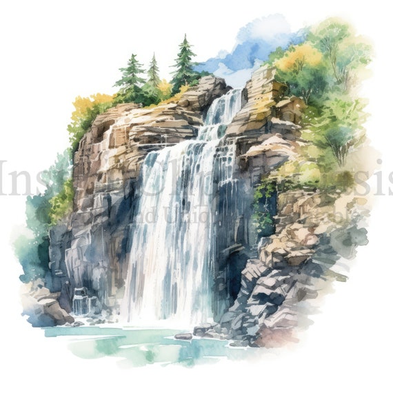 Mountain Waterfalls Clipart, 10 High Quality Jpgs