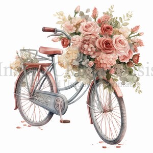 Rose Bicycles Clipart, 10 High Quality JPGs, Vintage Art, Digital Download, Card Making, Vintage Bicycle Clipart, Digital Paper Craft | #583