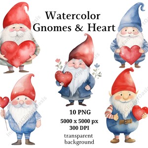 Watercolor Gnomes & Heart Clipart, 10 High Quality PNGs, Digital Download, Journaling, Card Making, Digital Paper Craft #910