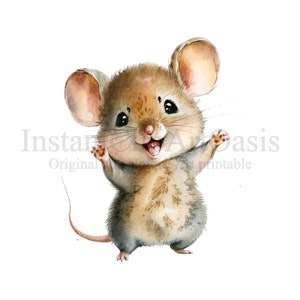 Lindo ratón clipart, 9 PNG de alta calidad fondo transparente, arte infantil / creación de tarjetas, clip art, artesanía de papel digital, acuarela / #7