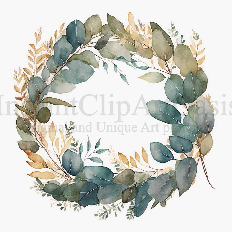 Eucalyptus Wreath Clipart, 10 High Quality Jpgs, Botanical Art | Card ...