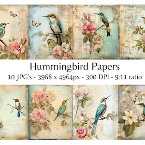 Hummingbird Papers, 10 High Quality JPGs, Vintage Illustration, Scrapbooking, Junk Journaling, Card Making, Digital Paper Craft | #821
