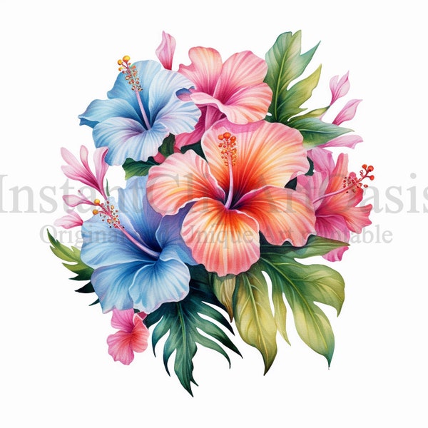 Exotic Flowers Clipart, 10 High Quality JPGs, Botanical Art, Digital Download, Card Making, Journaling, Digital Paper Craft | #523
