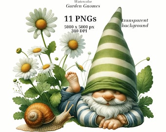 Garden Gnomes Clipart, 11 High Quality PNGs, Nursery Art, Digital Download | Card Making, Cute Gnome Clipart, Digital Paper Craft | #1432