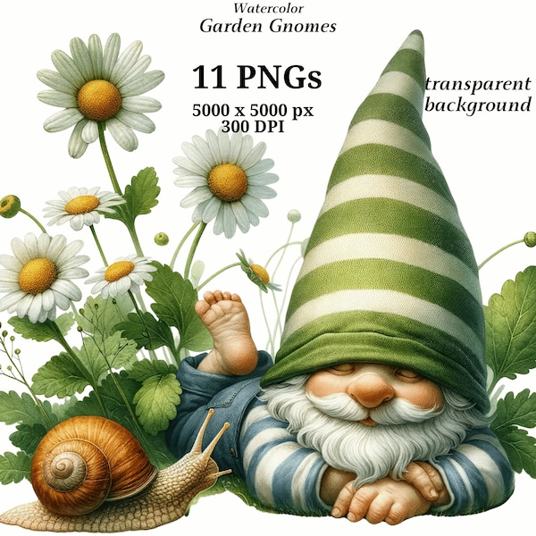 Garden Gnomes Clipart, 11 High Quality PNGs, Nursery Art, Digital Download | Card Making, Cute Gnome Clipart, Digital Paper Craft | #1432