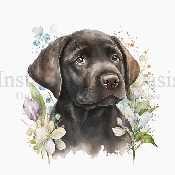 Floral Labradors Clipart, 10 High Quality JPGs, Nursery Art, Digital Planner, Watercolor, Card Making, Journaling, Digital Download | #355